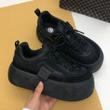 Winter Chunky Sneakers Warm Casual Vulcanized Shoes Woman High Platform Boots Lace Up Low Top Sneakers MartLion Black 37 length 23.5cm 