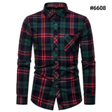 Fall Men's Long Sleeved Plaid Shirt Pockets Single Breasted Lapel Cotton Shirts MartLion 6608 42 