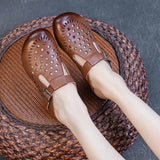 Summer Outdoor Wear Slippers Hollow Round Toe Genuine Leather Elegant Sandals Women MartLion Dark Brown 37 