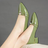 women cute sweet black leather square heel shoes for office classic pointed toe office party pumps MartLion h 41 