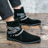 Autumn Men's Ankle Boots Punk Chains Buckle Suede Leather Pointed Classic British Rock Casual Party Shoes Mart Lion   