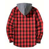 Men's Shirts Classic Plaid Casual Button Down Hooded Long Sleeved Double Pockets Shirt Hoodie Flannel Jacket MartLion   