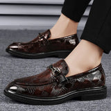 Brown Men's Dress Shoes Pointed Leather Formal Slip-on Casual Shoes sapato socil masculino MartLion   