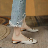 French Vintage Women Sandals Summer Elegant Low Heel Shoes Lazy Casual Muller MartLion   