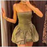 Women's Thin Straps Poplin Puff Short Women's Clothing Vacation Outfits Female Dresses MartLion   