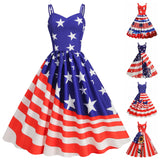 Independence Day Vintage Dresses Sleeveless Women American Flag Printed Slip Dress Casual MartLion   