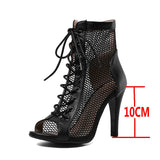 High Heels Hollow Mesh Sandals Summer Trend Comfort Peep Toe Boots Stilettos Jazz Dance Female Shoes Mart Lion Black-10cm 38 China