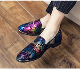 Colorful Pattern Men's Dress Shoes Pointed Slip-on Casual Leather Wedding MartLion   