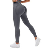 Seamless Knitted Fitness GYM Pants Women's High Waist and Hips Tight Peach Buttocks High Waist Nude Yoga Pants MartLion L GRAY 