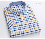 Men's Oxford Short Sleeve Summer Casual Shirts Single Pocket Standard-fit Button-down Plaid Striped Cotton Mart Lion   