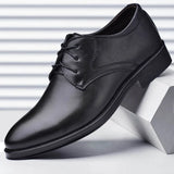 Men's Dressing Shoes Formal for Casual Shoe Leather Social Wedding Designer Pointed Toe Black Office Winter MartLion   
