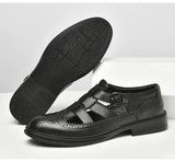 Summer Hollow-out Brogues Shoe Men's Luxury Genuine Leather Dress Buckle Black Sandals MartLion   
