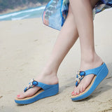 Women Slippers Thong Flip Flop Summer Beach Wedge Shoes Bohemia Ethnic Rhinestone Crystal Mules Slide Sandals MartLion   