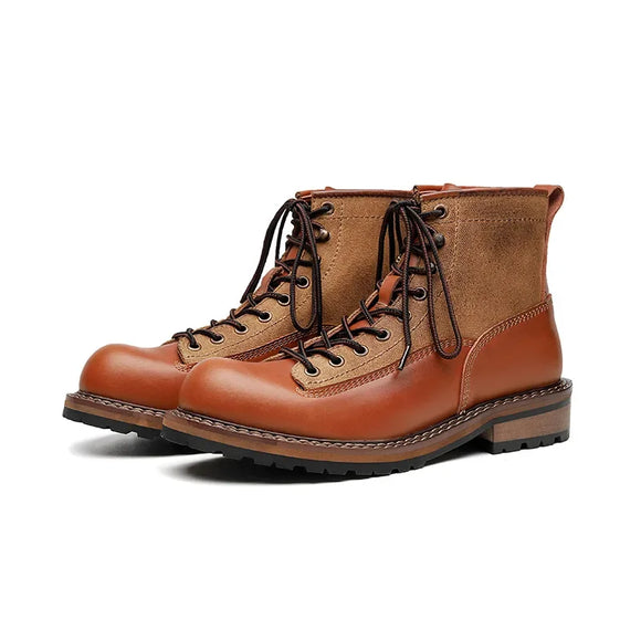 Cow Leather Designer Platform Boots Men's Autumn Winter High Top Designer Shoes Casual Cowhide Work MartLion Brown 41 