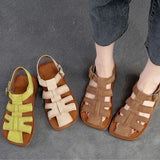 Genuine Leather Summer Retro Hollow-out Breathable Sandals Casual Women Flats Shoes MartLion   