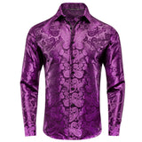 Silk Men's Shirts Long Sleeves Woven Paisley Wedding Party Over shirt Wedding MartLion CY-1620 S 