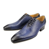 Men's Shoes Luxury Oxford Genuine Leather Handmade Black Blue Prints Lace Up Pointed Toe Wedding Office Formal Dress MartLion Blue 39 