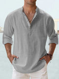 Cotton Linen Shirts for Men Casual Shirts Lightweight Long Sleeve Henley Beach Shirts T Shirts for Men MartLion   