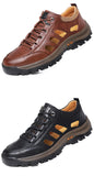 Dad Shoes Casual Soft Soled Elderly Outdoor Sports Men's Formal Wear Hollowed Out Black Leather Shoes Sandals Mart Lion   