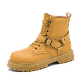 Autumn Winter Red Men's Ankle Boots Casual Leather Platform Motorcycle Work masculina MartLion yellow P9908 39 CHINA