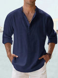 Cotton Linen Shirts for Men Casual Shirts Lightweight Long Sleeve Henley Beach Shirts T Shirts for Men MartLion   