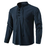 Men Long-Sleeved V-neck T-shirt Cotton and Linen Led Casual Men's T-shirt MartLion   