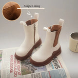 Autumn Winter Girls Short Boots Little Princess Forest Green Chimney Boys British Style Baby Cotton Shoes MartLion brown single style 36 