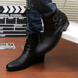 Leather Chelsea Boots Men White Dress Boots Men Casual High top Buckle Strap Formal Shoes Men Motorcycle Boots