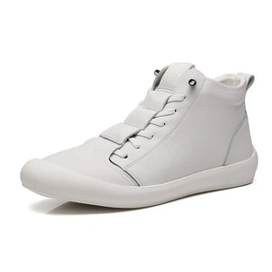 100% Genuine Leather Shoes Men's High top Casual Shoes White Cow Leather Cool Street Young Footwear MartLion   