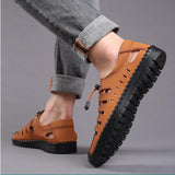 Men's Genuine Leather Sandals Trendy Summer Roman Shoes Casual Soft Beach Footwear Flats Mart Lion   