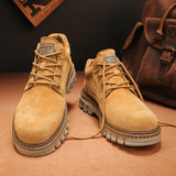 Winter Plush High Top Men's Black Boots Lace-Up Round Toe Leisure All-match Men's Casual Leather Shoes Non-slip Rubber MartLion