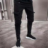 Street Style Ripped Skinny Jeans Men Vintage wash Solid Denim Trouser MartLion