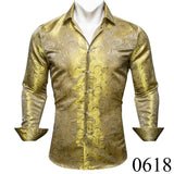 Luxury Silk Shirts Men's Green Paisley Long Sleeved Embroidered Tops Formal Casual Regular Slim Fit Blouses Anti Wrinkle MartLion 0618 S China