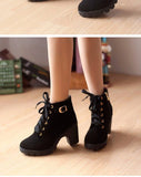 Spring Winter Women Pumps Boots Lace-up European Ladies Shoes PU High Heels MartLion   