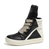 Classic Black White Men's High Top Shoes Zipper Platform Sneakers Autumn Leather Ankle Boots Streetwear Designer MartLion Black X168 39 CHINA