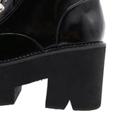 Patent Leather Gothic Black Boots Women Heel Chain Chunky Heel Platform Female Punk Ankle Zipper Goth Mart Lion   