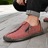 Men's Casual Shoes Leather Loafers Flat Classic Moccasins Breathable Zip Walking Sneakers MartLion   