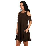  Elegant Dress Vintage Off Shoulder Short Sleeves Loose Women Solid Color Mini Dress Club Party MartLion - Mart Lion