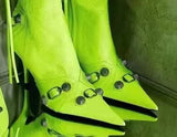Women High Heels Boots Pointed Toe Stilettos Heels Knee Ladies Rivet Retro Pumps Cosplay Ankle Mart Lion Green short 37 