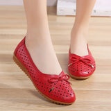 summer Women Cutouts Genuine Leather Mom Shoes Flats Nurse Casual slip-on ballet flat loafers MartLion   