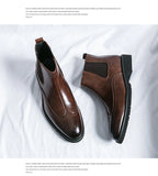 Pointed Toe Leather Brown Men's Dress Shoes High-top Brogue Slip-on Platofrm Ankle Boots MartLion   