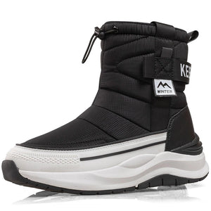 Men's Winter Boots Warm Plush Snow Boots Side Zipper Design Men's Waterproof Couple Cotton Non-slip MartLion Black white 36 