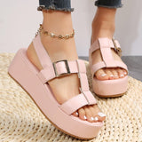 Summer Platform Wedge Strappy Sandals Women Round Toe Cross Tied Height Increase Open Toe Mart Lion Pink 36 