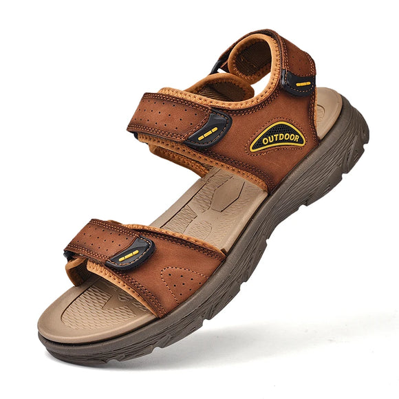 Summer Genuine Leather Sandals For Men's Outdoor Beach Shoes Open Adjustable Designer Lightweight MartLion Brown 42 
