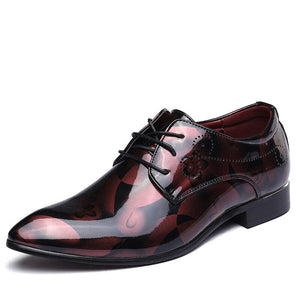 Vintage Design Men's Print Patent leather Dress Shoes  Casual Lace-up Flats Mart Lion   