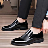 Black Patent PU Leather Shoes Slip on Formal Men's Point Toe Wedding Elegant  Casual MartLion   