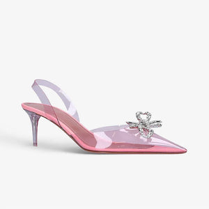 Crystal Clear heeled Women Pumps Luxury Rhinestones Bowknot Transparent PVC High heels  Elegant Summer Wedding Shoes MartLion Pink 40 