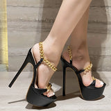 Summer 16CM Stiletto Sandals Women Thick Bottom Open Toe Metal Chain Back Strap Designer Shoes Platform High Heels MartLion   