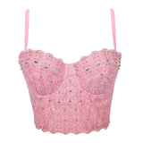 Women Bra Rhinestone Corset Party Clothes Lady Push Up Bra Woman Tops Clothing Gothic Shaper Vintage Bra Underwear MartLion 4-pink XL 