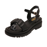 Muffin Platform Medium Heel Roman Sandals Women Summer Shoes Pure Color Casual Female Mart Lion BLACK 35 
